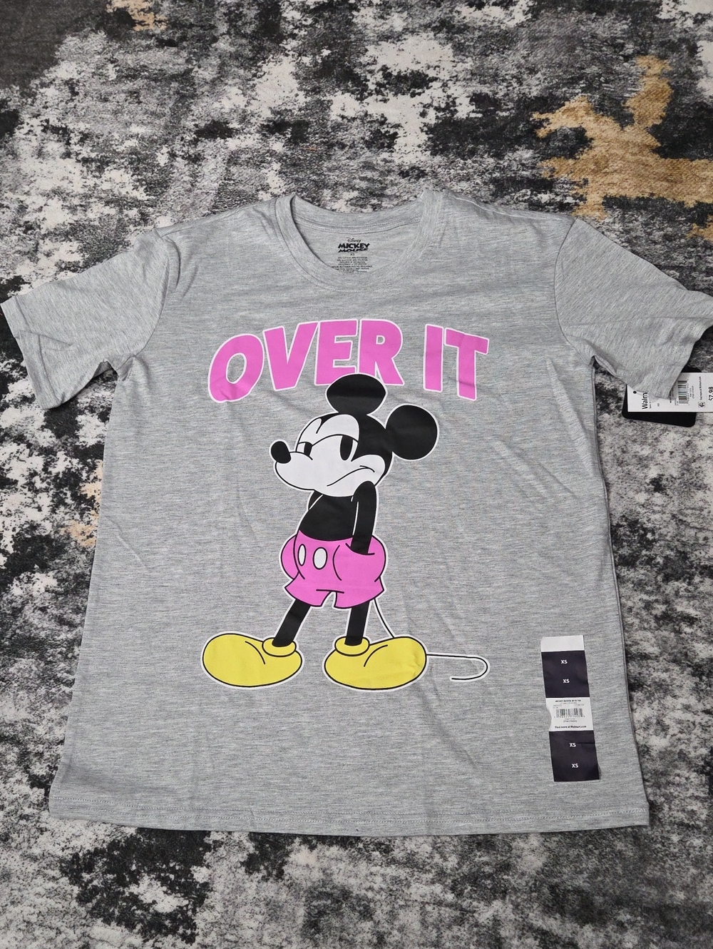 Grey 'Over It' Mickey Graphic Tee with Pink Accents